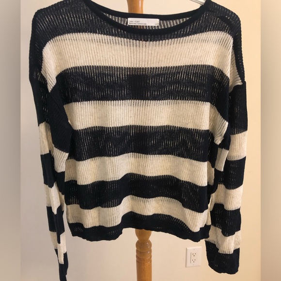Black, cream gorgeous striped sweater, slightly sheer, small - Picture 2 of 6